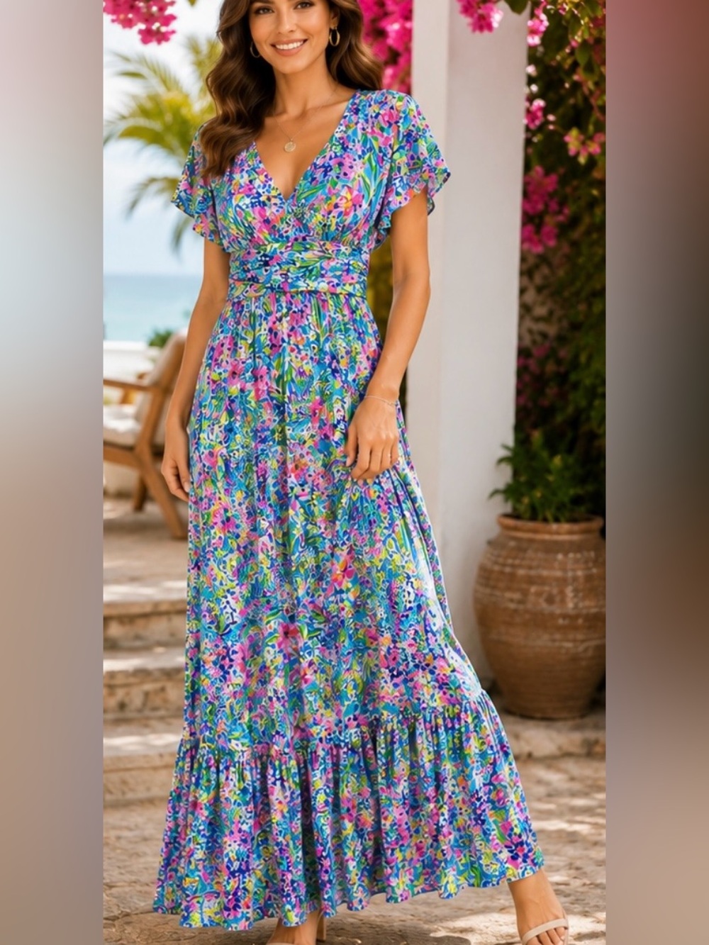 Lilly Pulitzer Floral V-Neck Maxi Dress in Multicolor